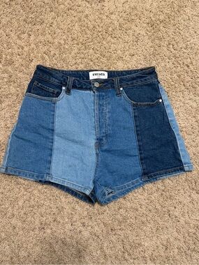 RSQ Patchwork High-Rise Colorblock Denim Shorts - Multi Blue